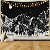 Lofaris Black And White Sketch Mountain Abstract Wall Tapestry